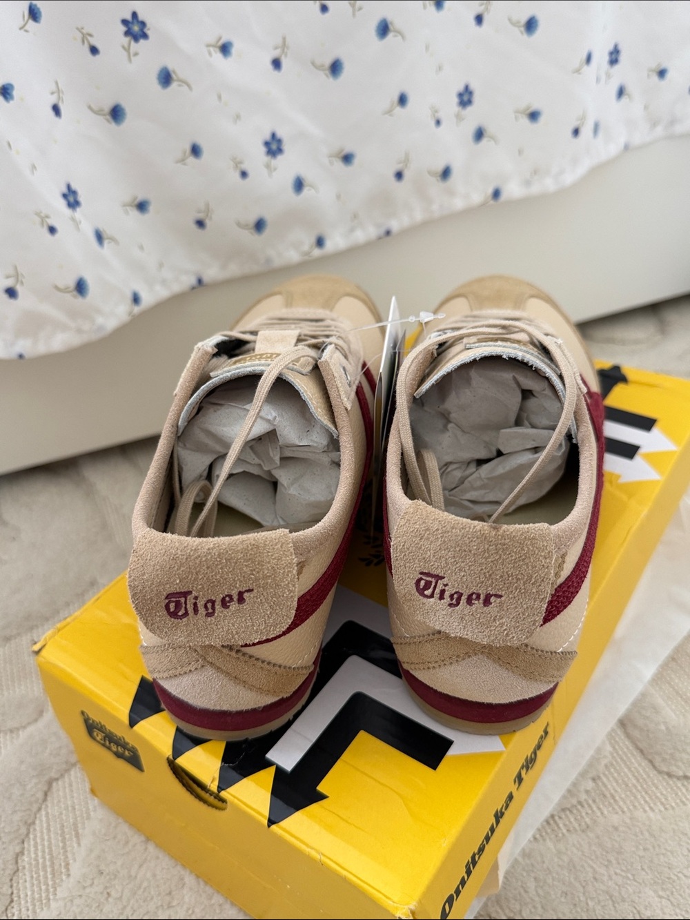 Onitsuka Tiger by Asics Cream Sneakers with Burgundy Stripes - Picture 2 of 5